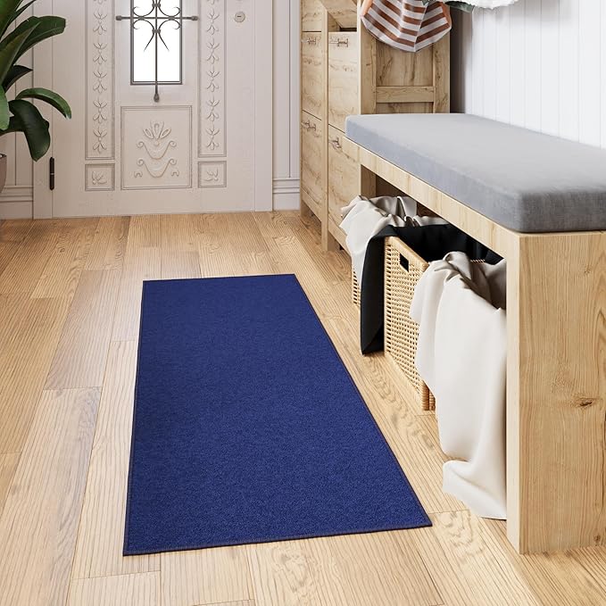 Ottomanson Hallway Runner Rug 20" x 59" Non Slip Solid Area Rugs Easy to Clean Laundry Rug Runner Durable & Pet Friendly Floor Carpet Runners for Hallways Entryway Living Room Kitchen, Navy