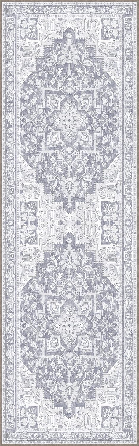 Washable Runner Rug 2.5x8 | Non Slip Rug Runners for Hallways, Entryways, Kitchens, Bathrooms, Bedrooms | Ultra-Soft Flannel Carpet Runners with Rubber Backing (Glacier Grey, 2.5x8)