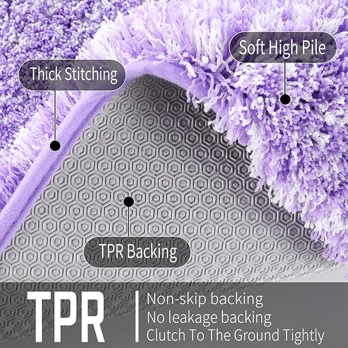 Yimobra Luxury Bathroom Rugs, Fluffy Bath Mats, Non Slip, Water Absorbent Microfiber, Machine Washable, Plush Soft Runner Shower Rugs, Thick Matts for Bathroom Floor&Tub, 47"x 24", Purple and White