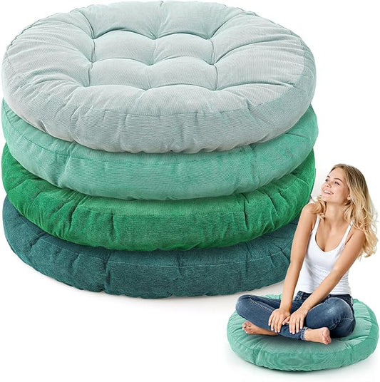 Jerify 4 Pcs Floor Pillow Cushions 22 x 22 Inch Round Square Large Meditation Floor Pillow for Classroom Adult Meditation Picnic Party Cushion for Seating Gift Christmas(Gradual Green,Round)