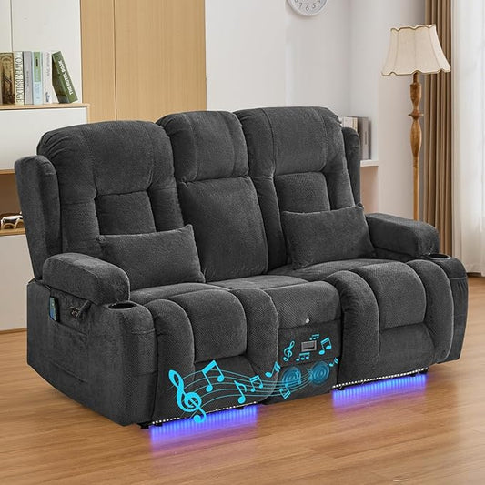 IPKIG 67" Power Reclining Loveseat Sofa, Electric Home Theater Seating with Console/4 Colors Ambient Lighting/Bluetooth Speakers/USB Ports/Built-in Outlets (Charcoal, Loveseat Recliner)