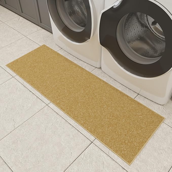 Ottomanson Hallway Runner Rug 2'2" x 6' Non Slip Solid Area Rugs Easy to Clean Laundry Rug Runner Durable & Pet Friendly Floor Carpet Runners for Hallways Entryway Living Room Kitchen, Beige