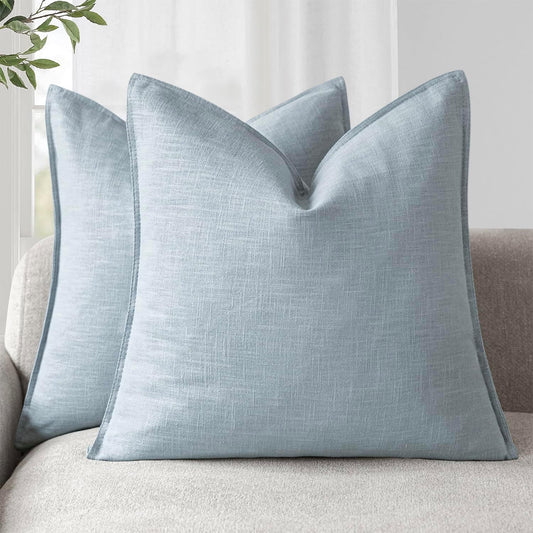 Foindtower Pack of 2, Decorative Linen Soild Throw Pillow Covers Soft Accent Euro Cushion Case Boho Farmhouse Pillowcase for Chair Couch Sofa Bedroom Living Room Home Decor 20 x 20 Inch Sky Blue