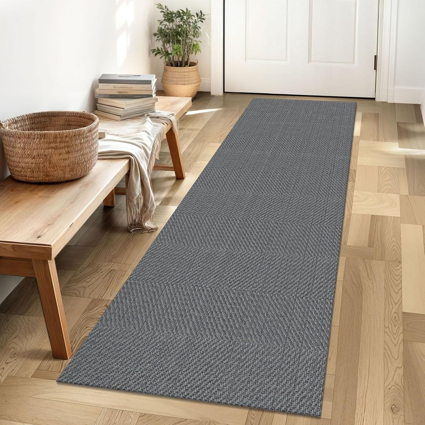 IOHOUZE Washable Runner Rug 2x6 Non Slip Runners for Hallways Entryway Runner Indoor, Kitchen Rugs Woven Cotton Floor Carpet for Kitchen Hall Entrance Bedroom, Charcoal/Dark Grey