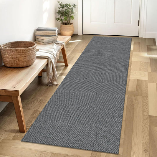 IOHOUZE Washable Runner Rug 2x6 Non Slip Runners for Hallways Entryway Runner Indoor, Kitchen Rugs Woven Cotton Floor Carpet for Kitchen Hall Entrance Bedroom, Charcoal/Dark Grey