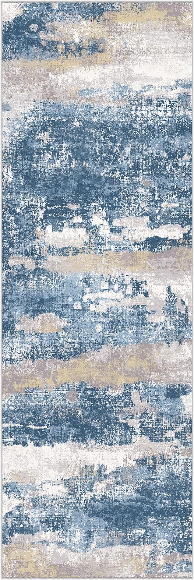 Runner Rug for Hallway Kitchen 2x6 Machine Washable Runners Rug for Entryway, Blue Cream Soft Modern Abstract Throw Rugs, Floor Carpet with Non Slip Rubber Backing