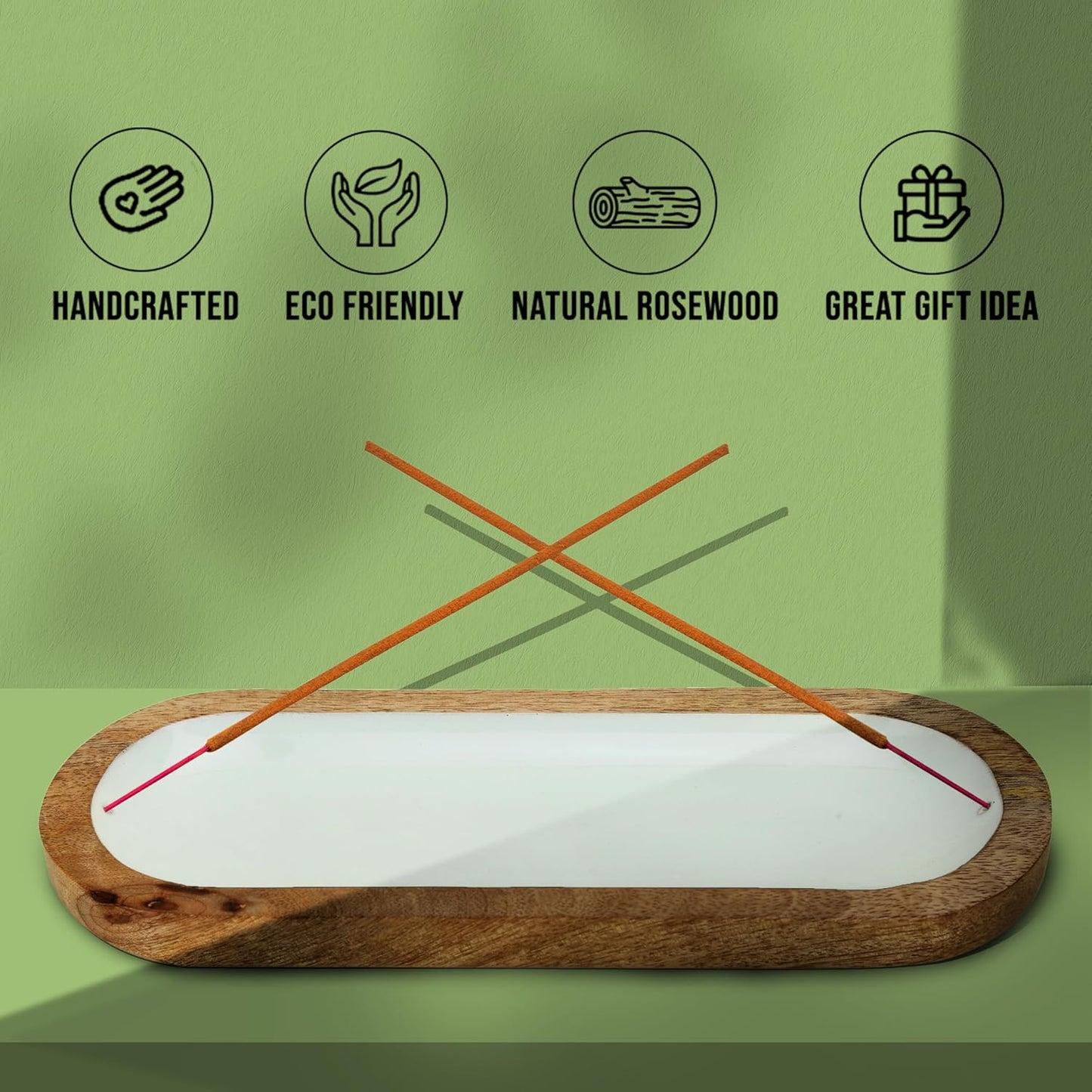 Hand Painted White Incense Holder,Wooden Incense Burner,Ash Catcher, Incense Tray 11x4x1.5 Inches, Best for Home Fragrance-Aesthetic Room Décor