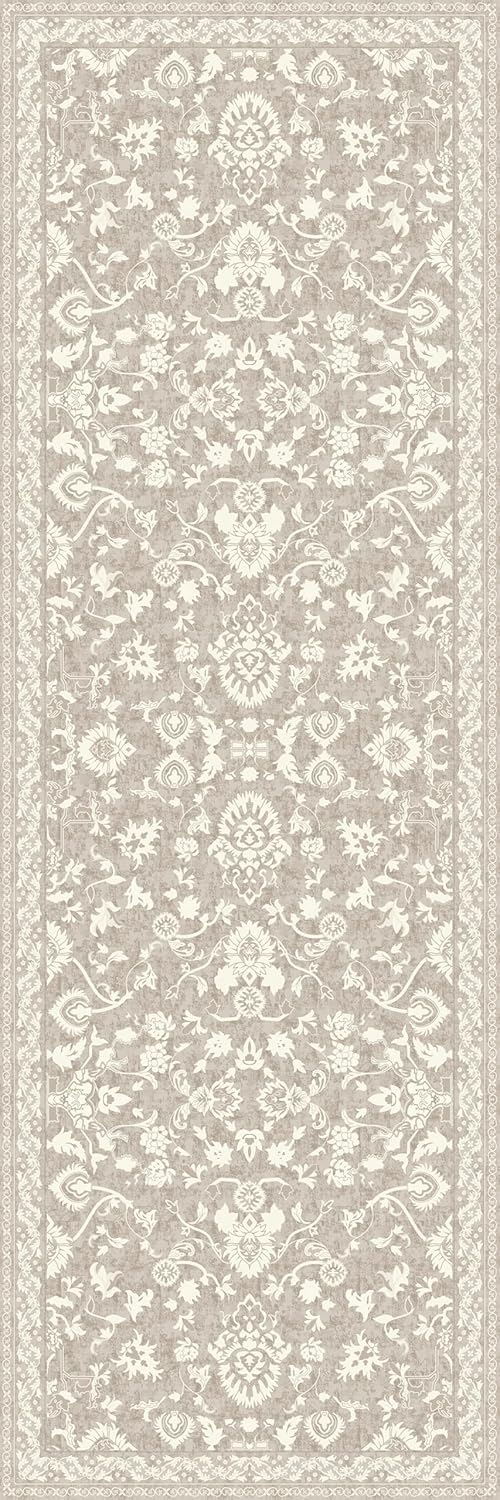 Washable Runner Rug 2x6 | Non Slip Rug Runners for Hallways, Entryways, Kitchens, Bathrooms, Bedrooms | Ultra-Soft Flannel Carpet Runners with Rubber Backing (Floral Sand, 2x6)