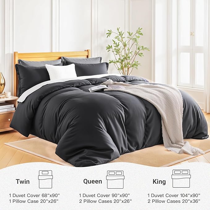 NEXHOME PRO Duvet Cover Twin, Duvet Cover Set, Ultra Soft, Viscose from Bamboo Cooling, 1 Duvet Cover and 1 Pillowcases, 68"x90", Dark Grey, Comforter Not Included