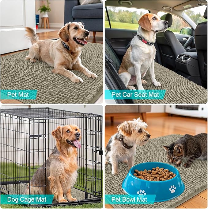 OLANLY Dog Door Mat for Muddy Paws 36x24, Absorbs Moisture and Dirt, Absorbent Non-Slip Washable Doormat, Quick Dry Chenille Mud Mat, Entry Indoor Entryway Carpet for Inside Floor, Warm Taupe
