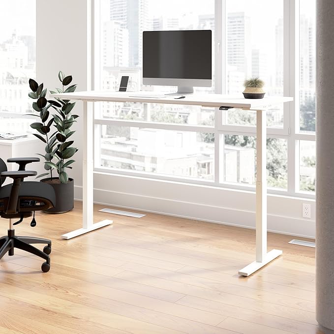 Bush Business Furniture 72-inch Electric Height Adjustable Standing Desk, Ergonomic Sit-Stand Computer Table for Home and Professional Office, Move 60 Series, White with White Base