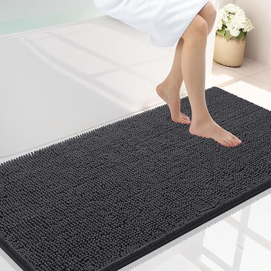 Smiry Luxury Chenille Bathroom Rugs 40x24, Extra Soft and Absorbent Shaggy Bath Mat, Machine Washable, Non-Slip Plush Carpet Runner for Tub, Shower, and Floor, Home Decor Accessories, Charcoal Grey