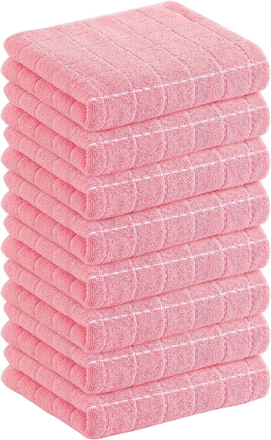Homaxy 100% Cotton Terry Kitchen Towels(Pink, 13 x 28 inches), Checkered Designed, Soft and Super Absorbent Dish Towels, 8 Pack