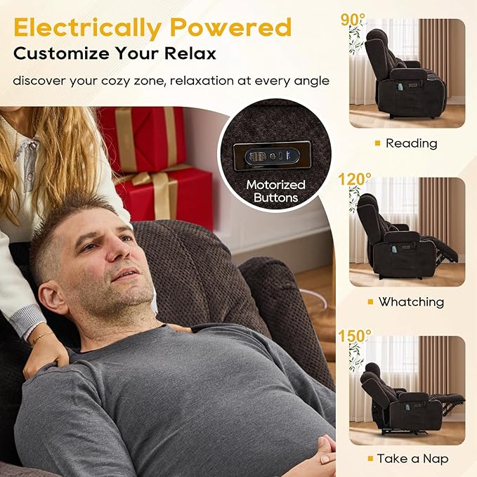 IPKIG 54" Power Reclining Loveseat Sofa, Electric Home Theater Seating with 4 Colors Ambient Lighting/USB Ports/Cup Holders for Living Room, Bedroom, Home, RVs (Coffee, 2 Seater)