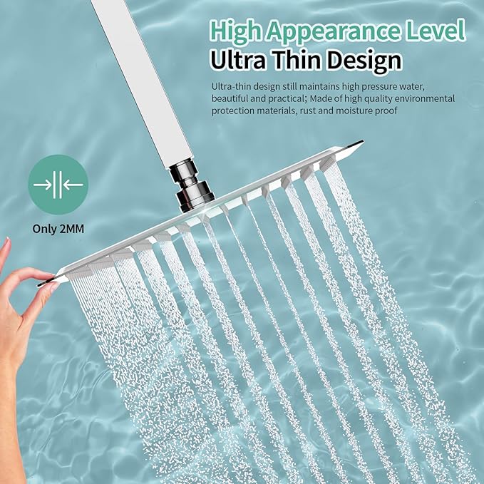 SR SUN RISE Luxury 10 Inch Large Square Stainless Steel Shower Head High Pressure Rainfall Showerhead Ultra Thin Water Saving Polished Chrome