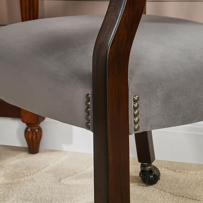 MODERION Dinning Chairs with Wheels and Arms Set of 8, Solid Wood Office Desk Chairs with Frosted Velvet Upholstered, Classic Swivel Accent Chairs, 31.5" H Boss Caption's Chair, Warm Grey XXY-HT22-TP