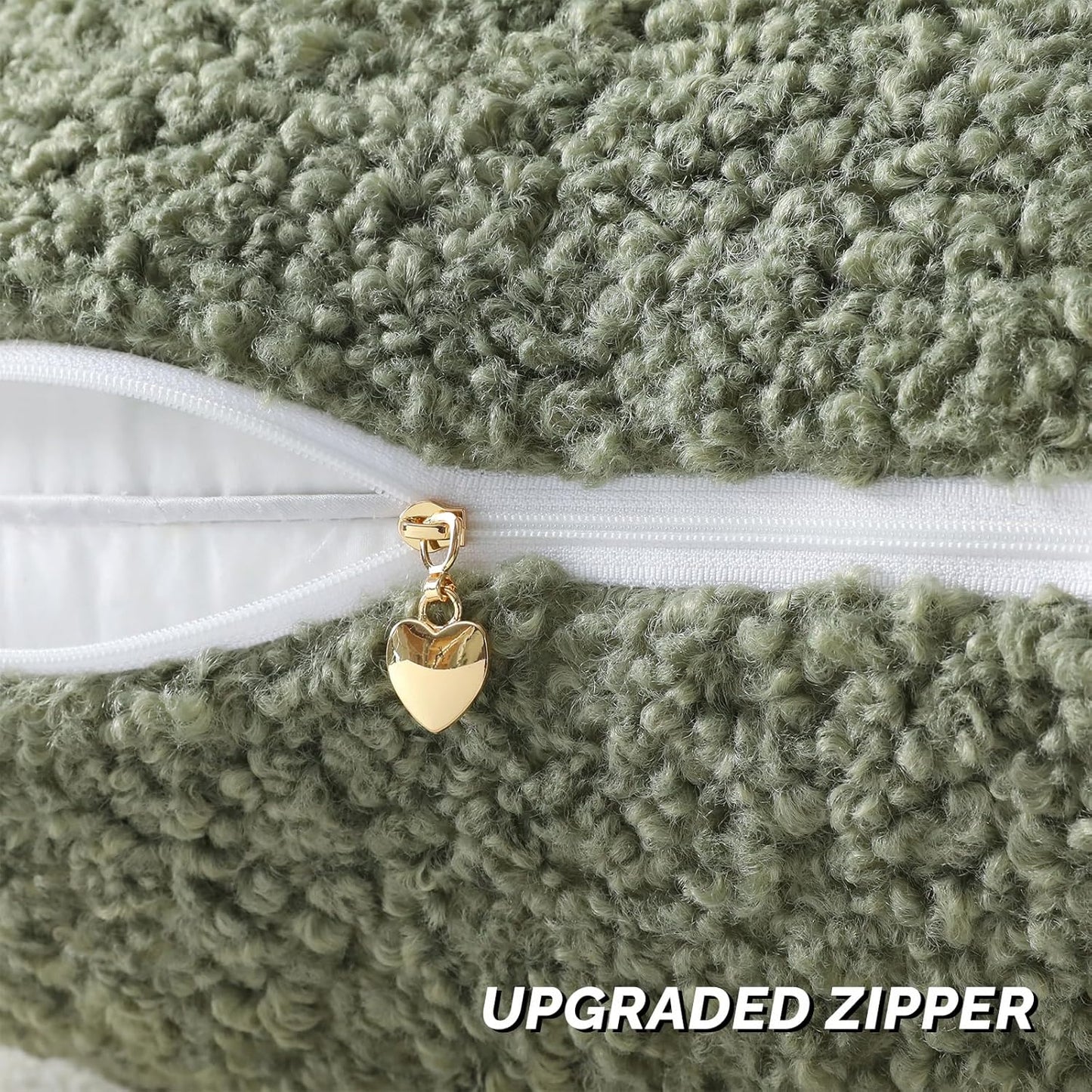 FUTEI Sage Green Throw Pillow Covers 22x22 Inch Set of 2,Furry Faux Fur Teddy Boucle Textured Cushion Covers,Soft Fluffy Decorative Pillow Case,Home Decor for Couch Bed Living Room Office Car