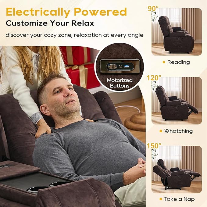 IPKIG 67" Power Reclining Loveseat Sofa, Electric Home Theater Seating with Console/4 Colors Ambient Lighting/Bluetooth Speakers/USB Ports/Built-in Outlets (Velvet-Brown, Loveseat Recliner)