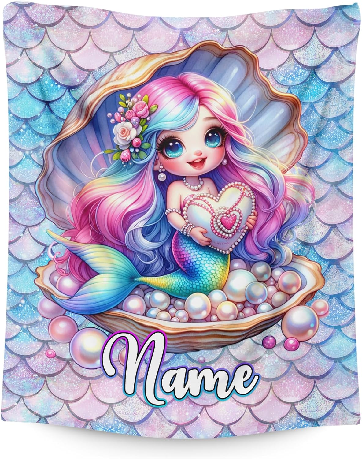 Kids Blanket for Girls Women Personalized Mermaid Blanket for Gift, Warm Cozy Throw Blankets for Living Room Bed Sofa Travel