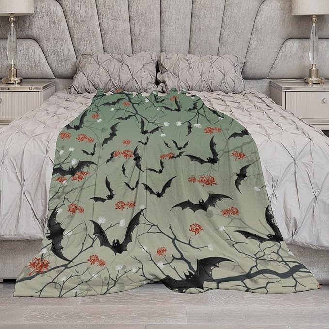 Throw Blanket for Teens Boys Girls and Adults Soft Warm Cozy Funny Midweight Food Flannel Blankets for Couch Sofa Bed Camping Travel Home Decor 50" X 60" (Bat Flowers, 50x60 inch)