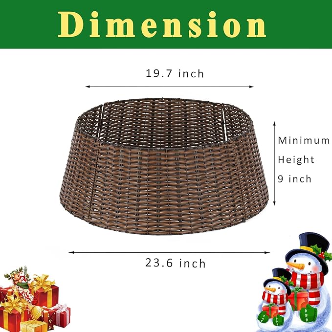 SUNNYPARK Christmas Tree Collar, 23'' D Handmade Artificial Rattan Wicker Christmas Stand Tree Collar Basket Base Cover for Holiday Decoration-Round Brown …
