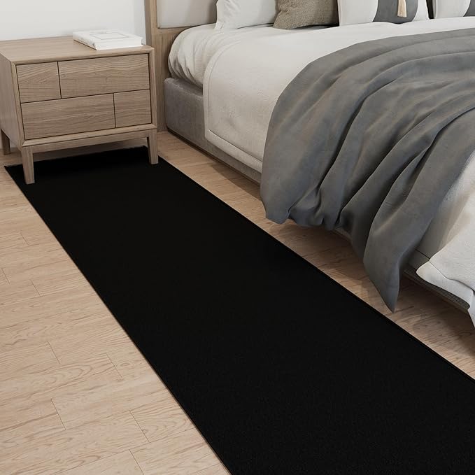 Ottomanson 2x26 Non Slip Extra Long Hallway Runner Rug with Rubber Backing - Solid Modern Kitchen Rug for Bedroom or Living Room, Black, 2' x 26'