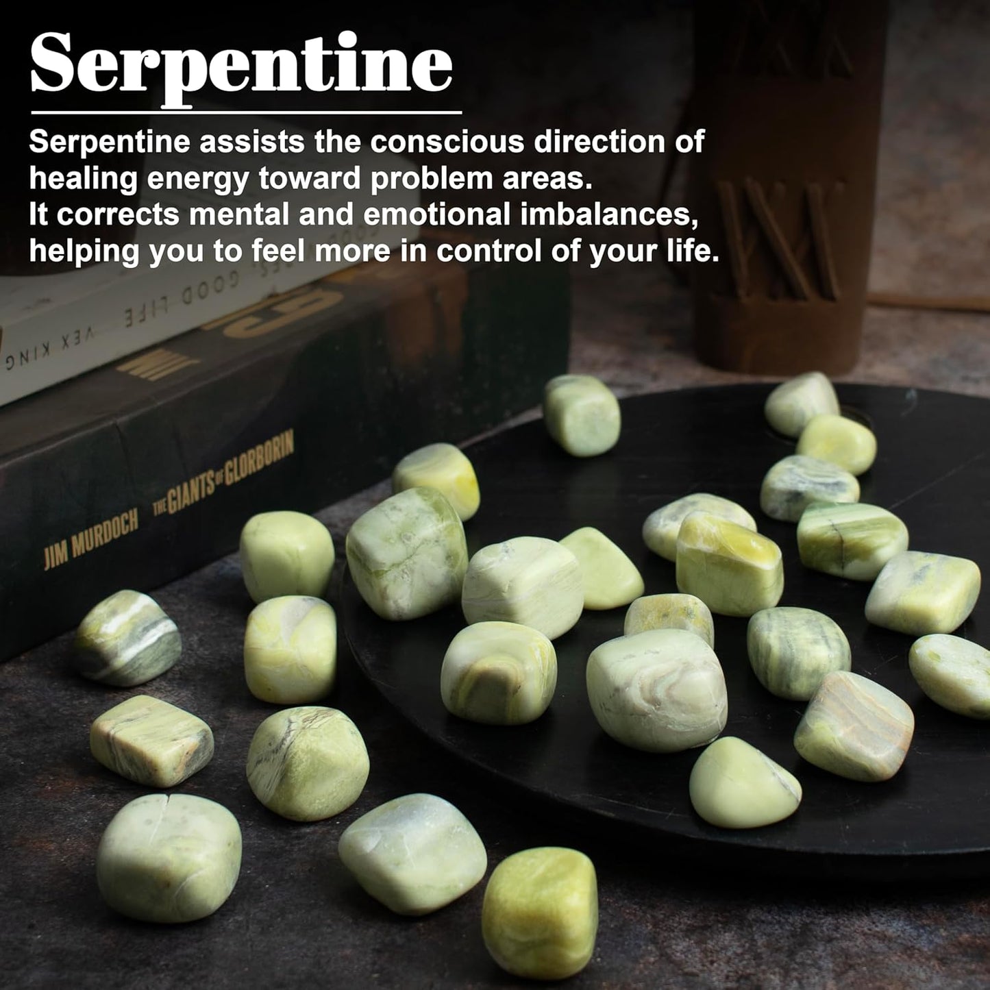 Crocon 1LB Serpentine Tumbled Stones and Crystals Bulk 2000+ Carats Natural Crystal Kit for Reiki Healing Crystal Polished, Tumble Stones, Chakra Balancing, Reiki Gift, Home Decor Size : 20-25 mm
