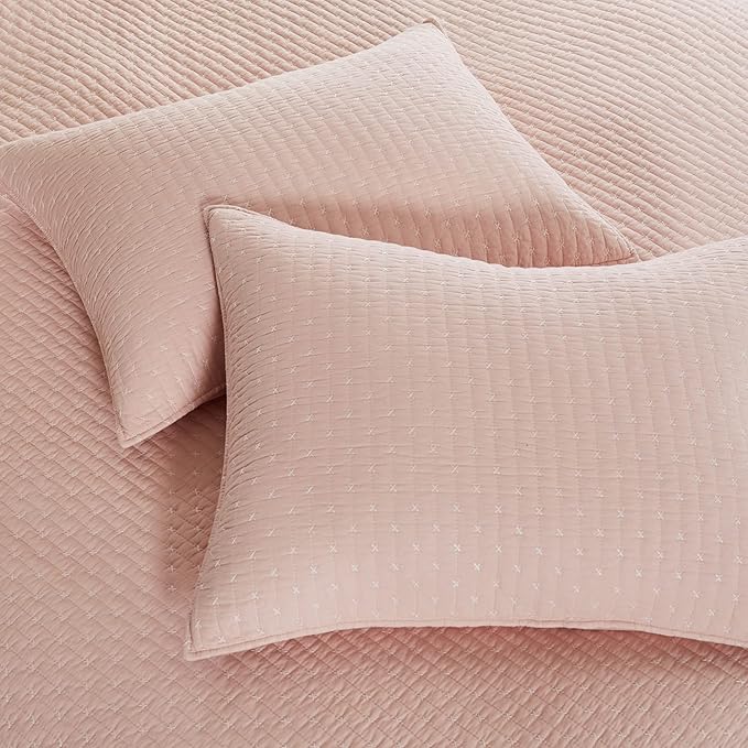 Levtex Home Cross Stitch Reversible Twin XL/Twin Quilt Set (68x86in) with 1 Pillow Sham (26x20in) - Stitch Texture - Blush - Cotton Twin/Twin Size Quilt Bedding Set - Lightweight, Soft, Pre-Washed