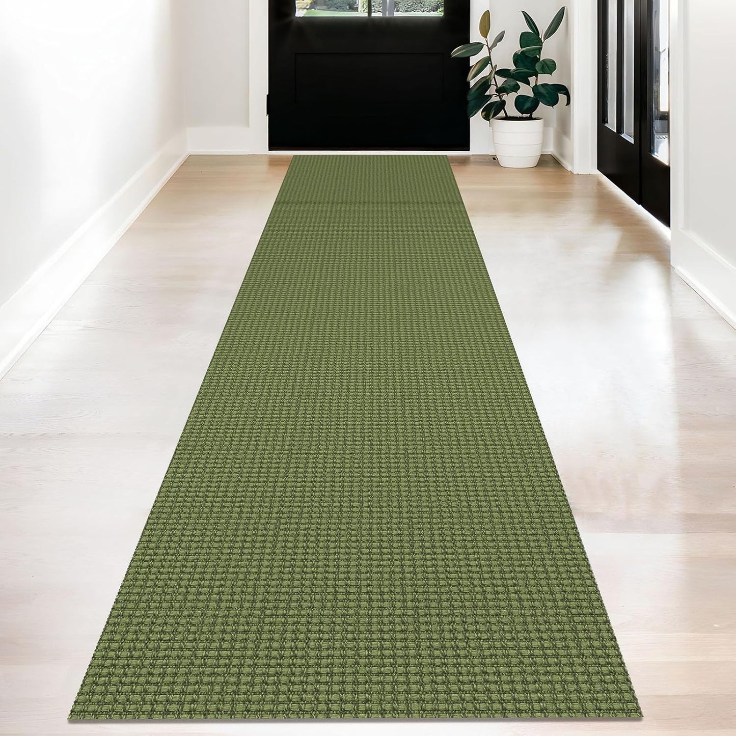 KOZYFLY Long Runners for Hallways 2x12 ft Washable Kitchen Runner Non Slip Rubber Backed Hallway Rugs Cotton Entryway Runner Rug Floor Carpet for Indoor Hall, Kitchen, Olive Green/Earthy Green