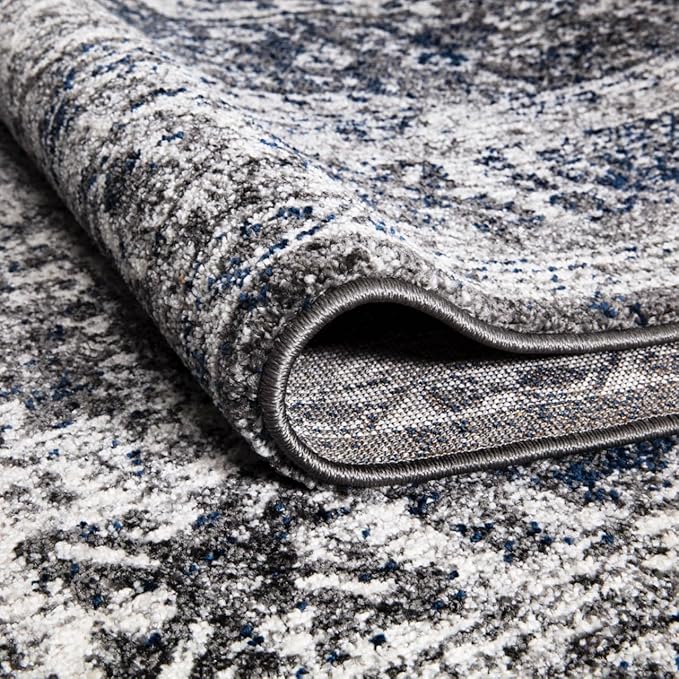Keen Home Design Area Rugs - Non-Shedding, Thick Pile Abstract Rugs for Kitchen, Living Room, Bedroom, Dining Room, Entryway (Medallion Grey/Blue/Cream, 5'11'' x 9'2'')