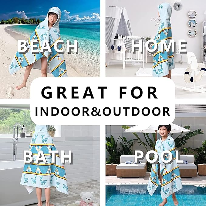 Kids Bath Towels, Kids Towel Girls Boys Hooded Beach,Bathroom,Pool Swim Towels 30 × 50 INCH Large Size Ultra Absorbent Cute Cartoon Animal Full Vitality 100% Cotton Wearable Wrap for Child