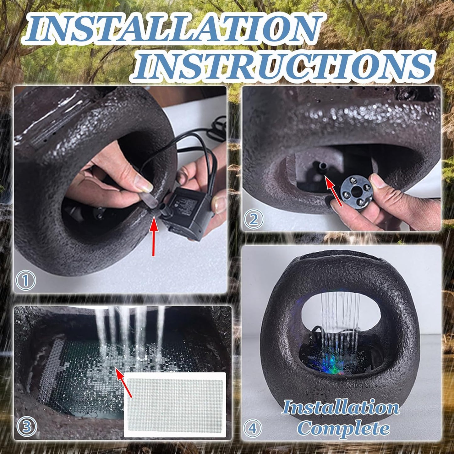 Zen Waterfall Fountain Indoor – Small Indoor Water Fountains with Relaxing Waterfall Feature, Decorative Water Fall Fountain for Home & Office