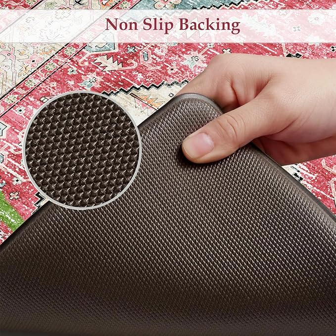 KIMDOE Kitchen Rugs and Mats 2PCS Cushioned Anti Fatigue Kitchen Mat Non-Skid Waterproof Kitchen Runner Rug for Kitchen Decor,Floors,Office,Laundry,Rose Red