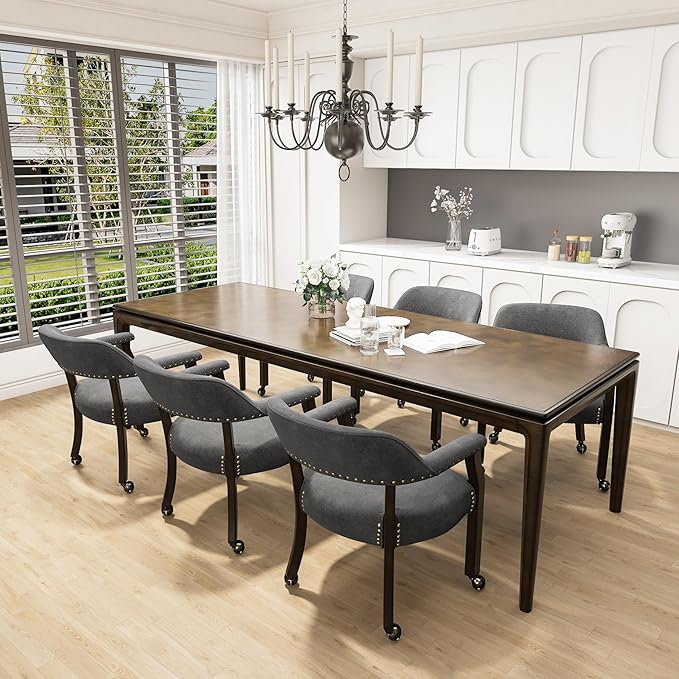 Dinning Chairs with Wheels and Arms Set of 2, Solid Wood Office Desk Chairs with Frosted Velvet Upholstered, Classic Swivel Accent Chairs, 31.5" H Boss Caption's Chair, Periwinkle XXY-HT22-PW