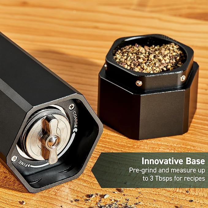HexClad Salt and Pepper Mill Set with Adjustable Professional Grinders and No-Mess Caps