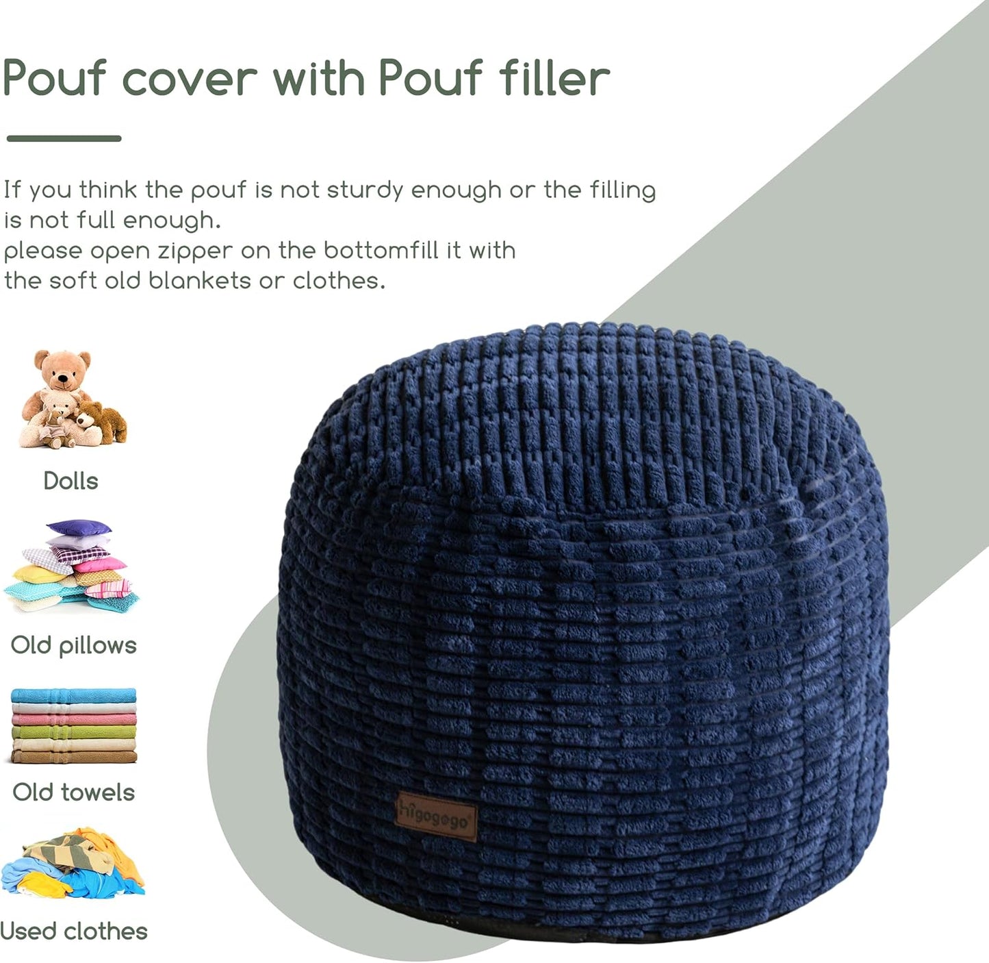 HIGOGOGO Pouf Ottoman Stuffed Round Modern Foam Filled Foot Rest Poufs for Living Room Chair Decorative 20 X 15 Inches Boho Relax Stool for Wedding Christmas Party, Navy Blue