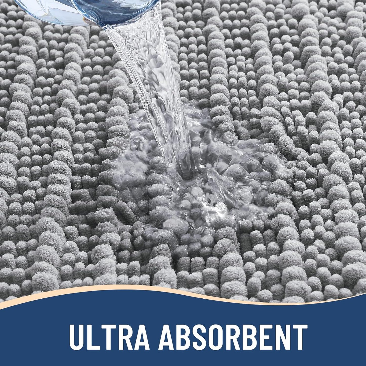 Arotive Luxury Chenille Bathroom Rug Mat, Extra Soft Thick Absorbent Shaggy Bath Rugs, Non-Slip Machine Wash Dry, Plush Bath Mats for Bathroom, Shower and Tub, 40x32, Light Grey