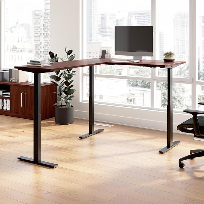 Bush Business Furniture 60-inch Height Adjustable L Shaped Standing Desk, Electric Sit-Stand Corner Computer Table, Ergonomic Office, Move 60 Series, Hansen Cherry with Black Base