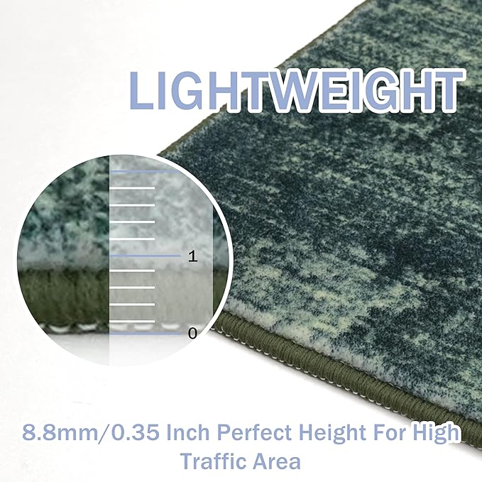 IOHOUZE Abstract Runner Rug 2x5 Ft Washable Runners for Hallways, Non Slip Kitchen Runner Printed Faux Wool Entryway Runner Indoor, Modern Abstract Floor Carpet for Hall Kitchen Bedroom, Dark Green