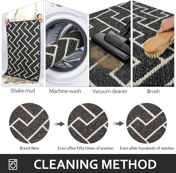 hicorfe Kitchen Rugs and Mats,Kitchen Mats for Floor,32"x40" Non Slip Runner Rug,Absorbent Resist Dirt Comfort Standing Mat Machine Washable for Entryway,Hallway,Front of Sink(Black)