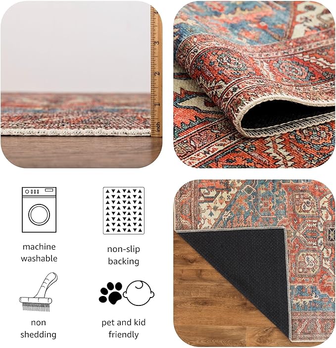 Keen Home Design 10x14 Rug - Machine Washable Area Rug with Non-Slip Backing, Ideal for Living Room, Dining Room, Bedroom - Vintage, Easy Clean, Durable, Low Pile Rug - (9'7" x 14')