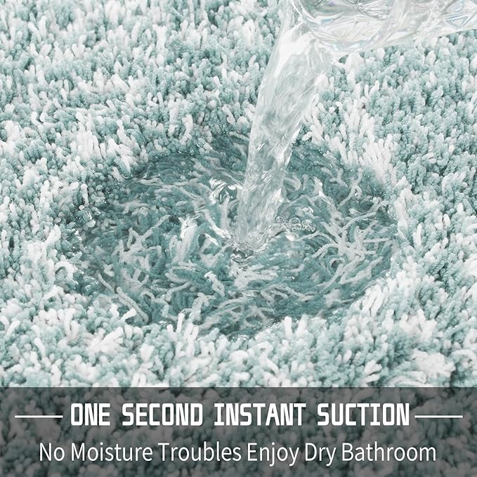 Yimobra Luxury Bathroom Rugs, Fluffy Bath Mats, Non Slip, Water Absorbent Microfiber, Machine Washable, Plush Runner Shower Rugs, Thick Matts for Bathroom Floor/Tub, 47"x 24", Sky Light Blue and White