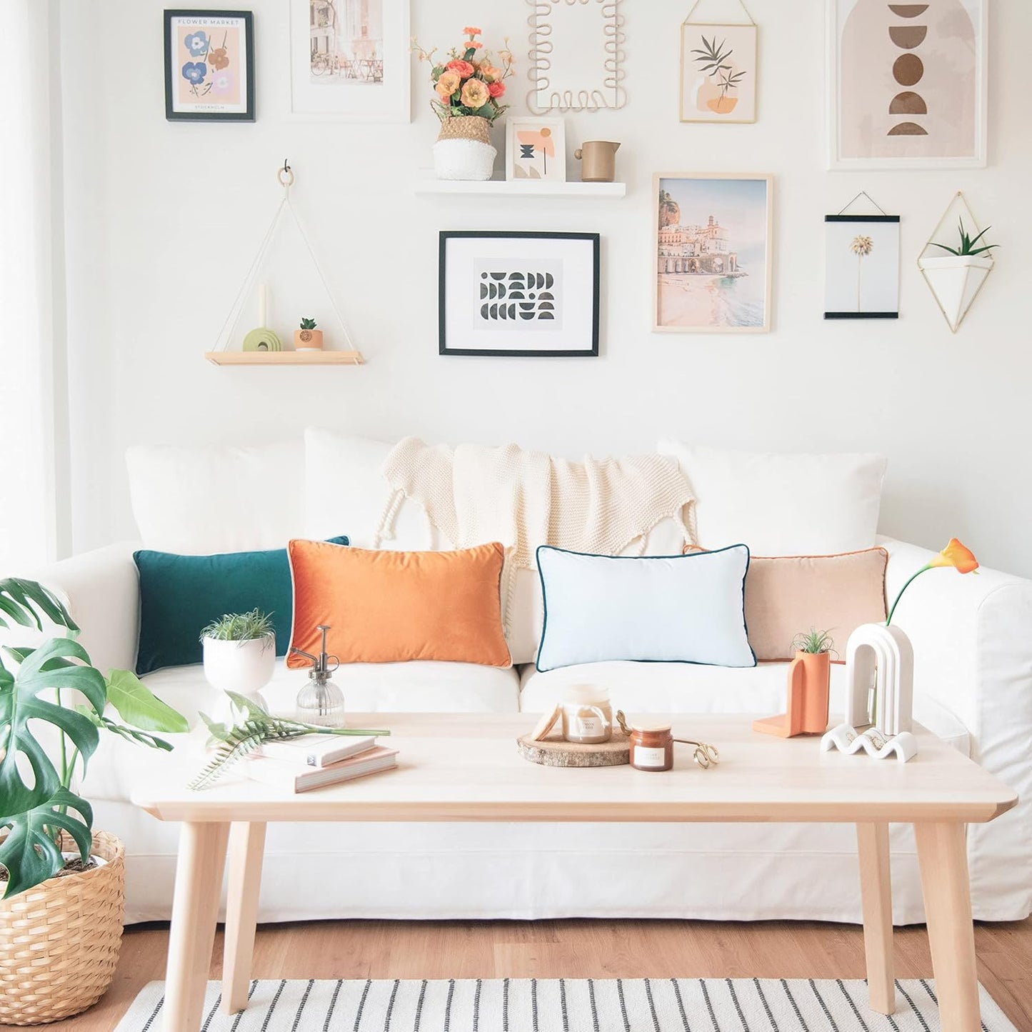 MONDAY MOOSE Decorative Throw Pillow Covers Cushion Cases, Set of 4 Soft Velvet Modern Double-Sided Designs, Mix and Match for Home Decor, Pillow Inserts Not Included (12x20 inch, Orange/Green)