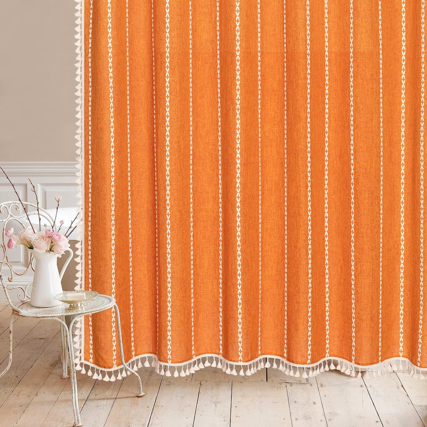 MitoVilla Orange Small Stall Shower Curtain 36 x 72, Half Size Narrow Polyester Linen Heavy Fabric Shower Curtains for Boho Farmhouse Bathroom Decor, Wrinkle Resistant Cloth Shower Curtain