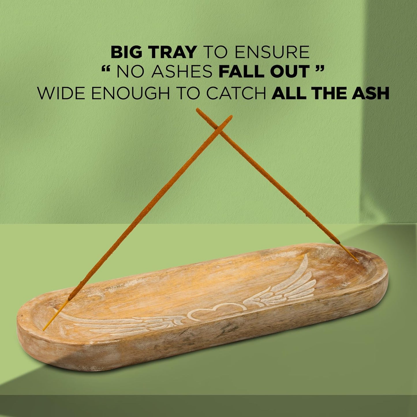 Hand Carved Incense Holder-Incense Burner/Ash Catcher/Handmade Wooden Insence Tray – Modern Gift Home/Room/Kitchen Décor Size 11x4x1.5 Inches