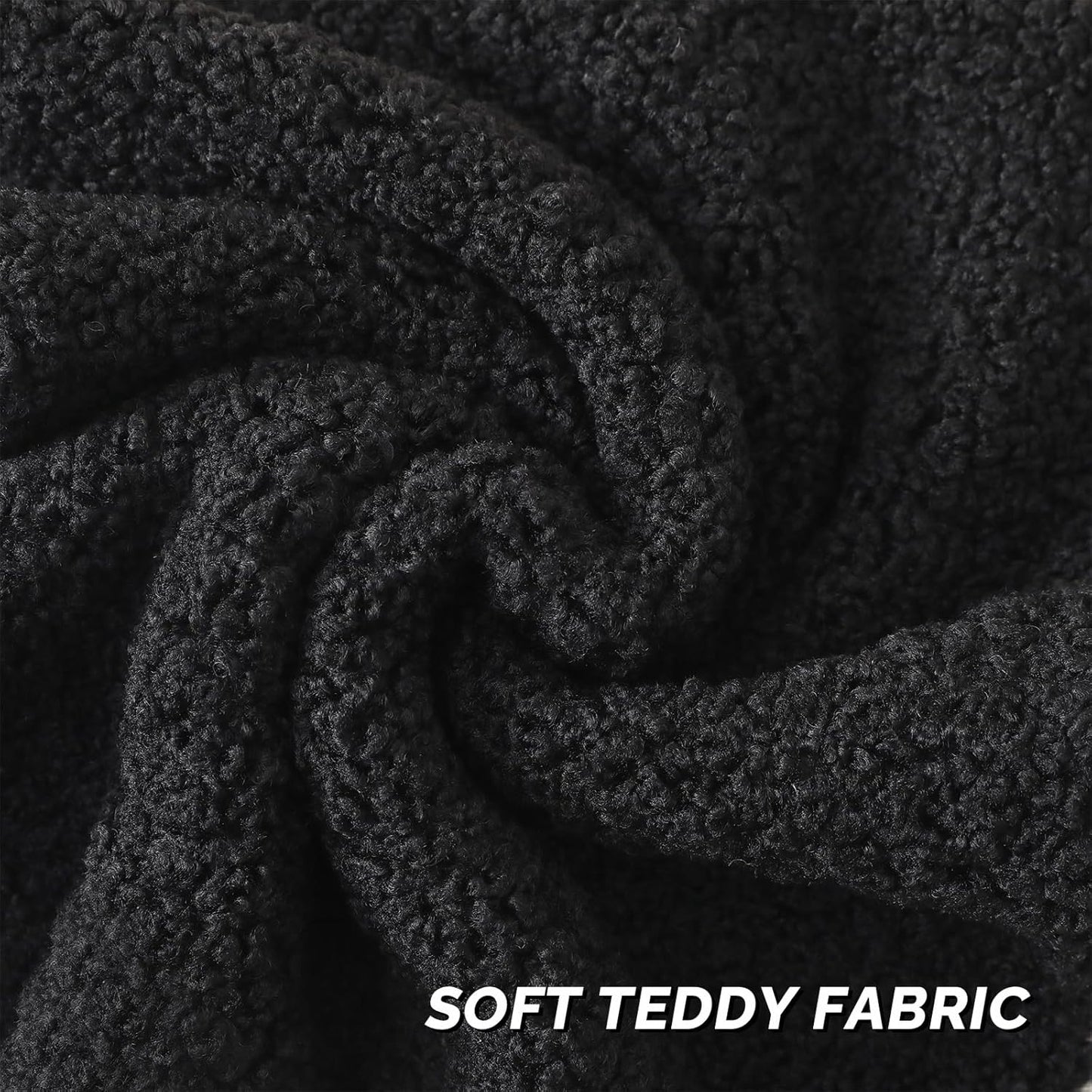 FUTEI Black Throw Pillow Covers 24x24 Inch Set of 2,Furry Faux Fur Teddy Boucle Textured Cushion Covers,Soft Fluffy European Pillow Shams,Home Decor for Couch Bed Living Room Office Car