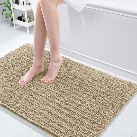 Arotive Luxury Chenille Bathroom Rug Mat, Extra Soft Thick Absorbent Shaggy Bath Rugs, Non-Slip Machine Wash Dry, Plush Bath Mats for Bathroom, Shower and Tub, 45x27, Beige
