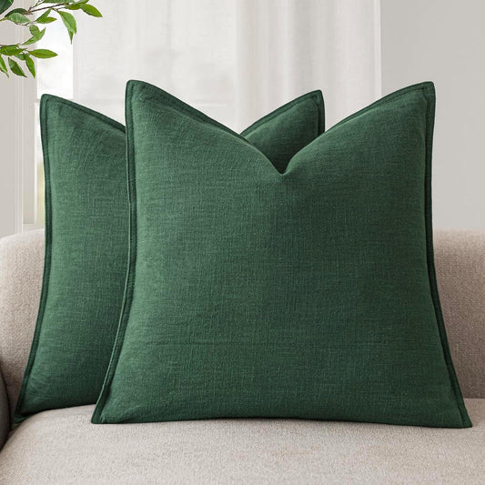 Foindtower Set of 2, Decorative Linen Soild Throw Pillow Covers Soft Accent Euro Cushion Case Farmhouse Neutral Pillowcase for Chair Couch Sofa Bedroom Living Room Home Decor 26 x 26 Inch Pine Green