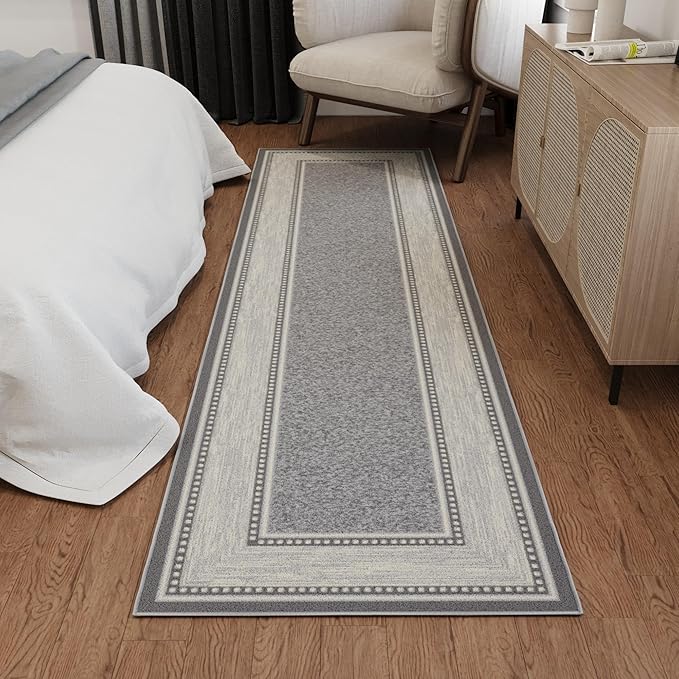 Ottomanson Hallway Runner Rug 2'7" x 9'10" Non Slip Border Area Rugs Easy to Clean Laundry Rug Runner Durable & Pet Friendly Floor Carpet Runners for Hallways Entryway Living Room Kitchen, Light Gray