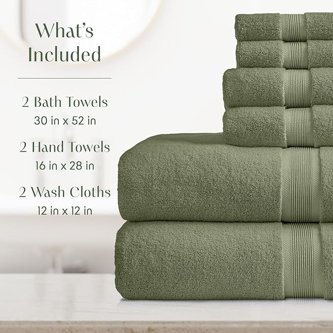 Springtree Home Luxury Viscose from Bamboo Bath Towel Set 6 Piece Set | 35% Viscose from Bamboo - 65% Cotton | Absorbent Quick-Dry Towels for Bathroom | Oeko-TEX Standard 100 Cotton | Lily Pad Green